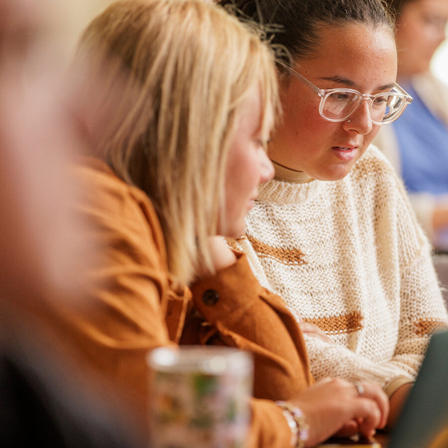 Two female students studying