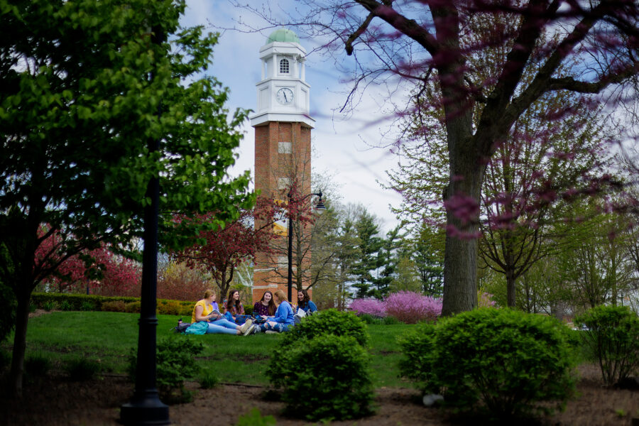 girls studying on the lawn