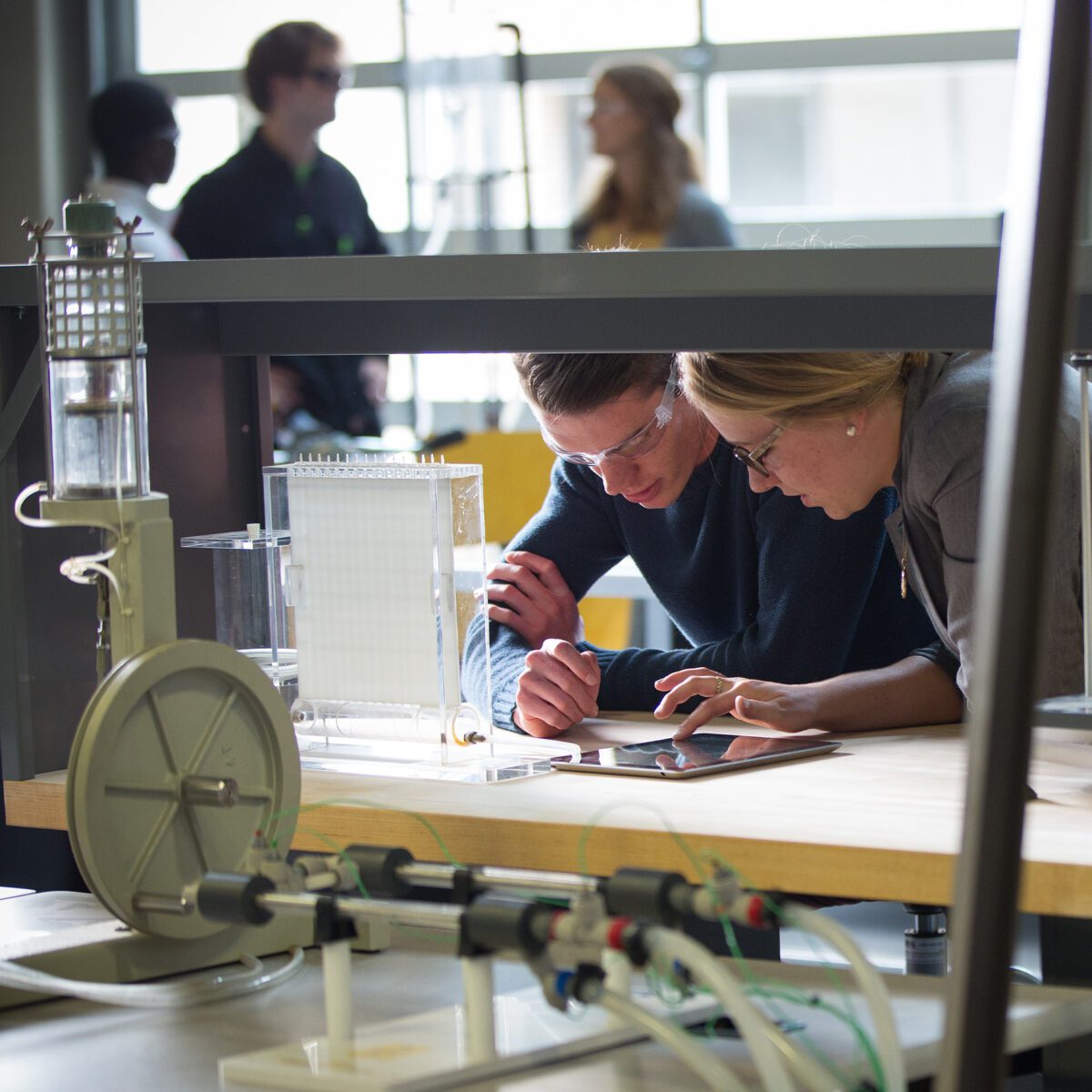 Engineering students in the lab