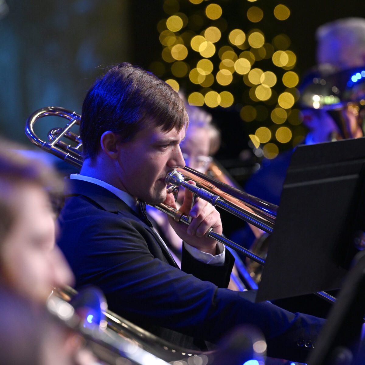 Trumpet player performing during Sounds of the Season