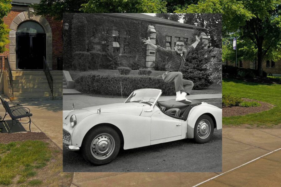 Man jumps infant of car showing the Miller Center then vs now