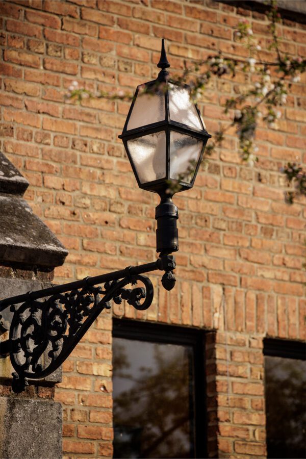 Detail photo of a lamp outside of Birchard Gymnasium