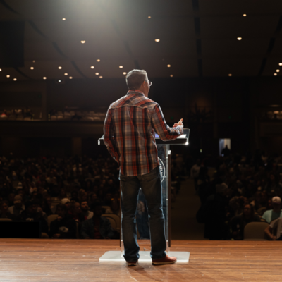 Male chapel speaker in Centennial Chapel