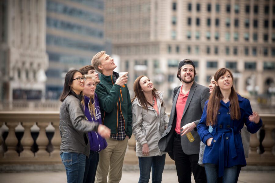 Group of students exploring the city
