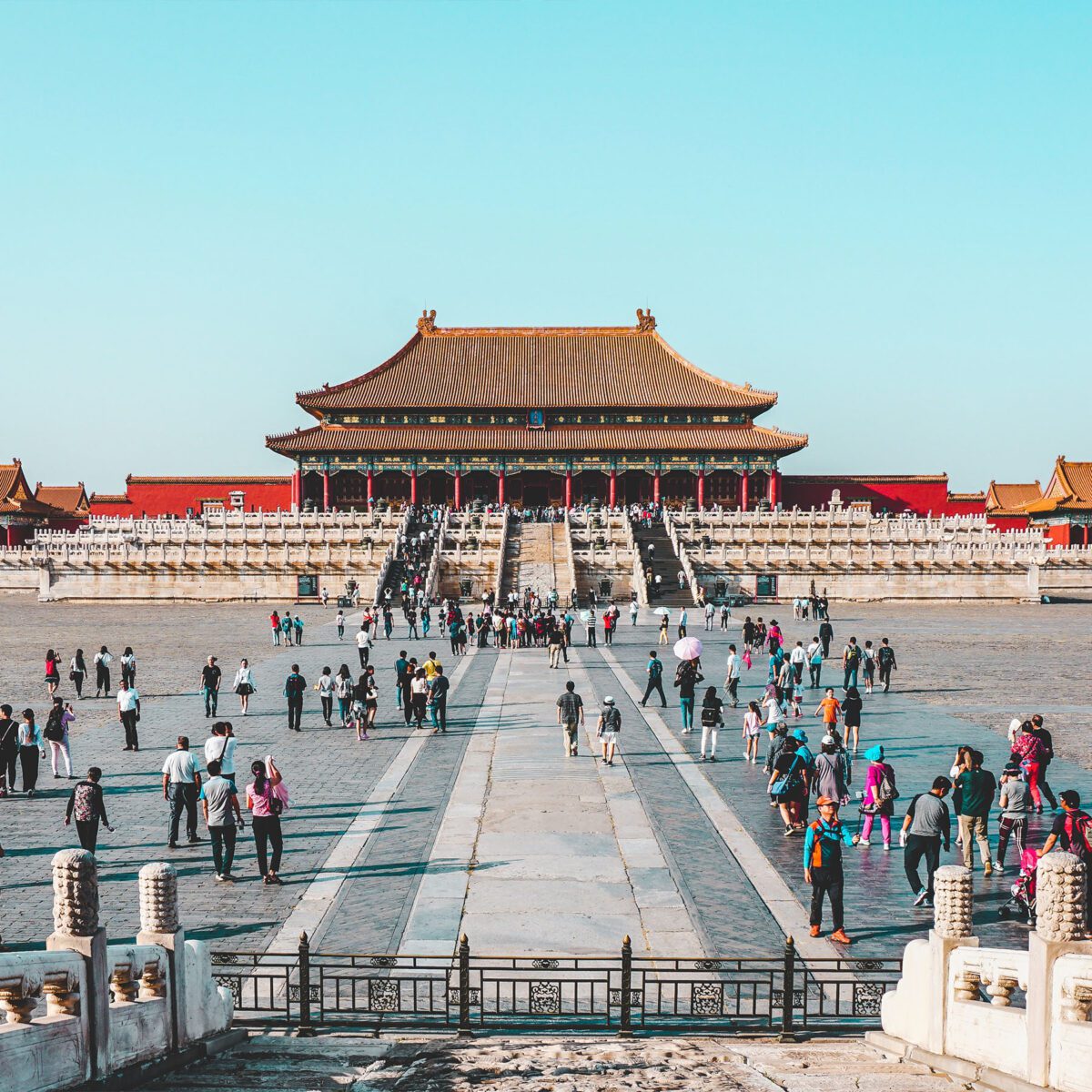 Tourists visiting the Forbidden City in Beijing China