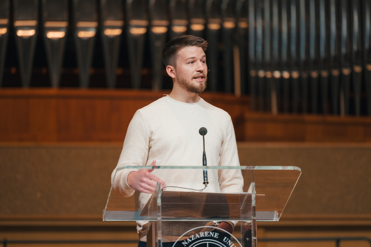 Male student preacher in Centennial Chapel