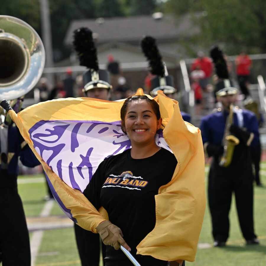 Smiling marching band student