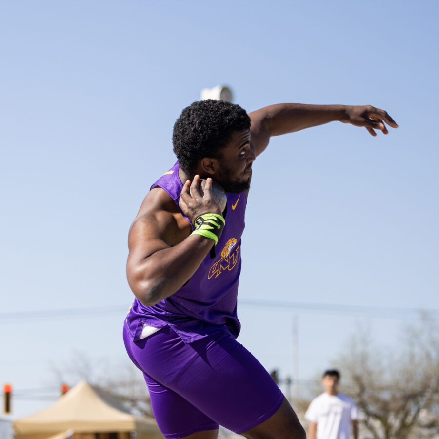 Men's shot put athlete in action