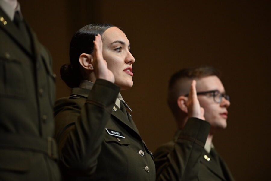 ROTC students taking an oath