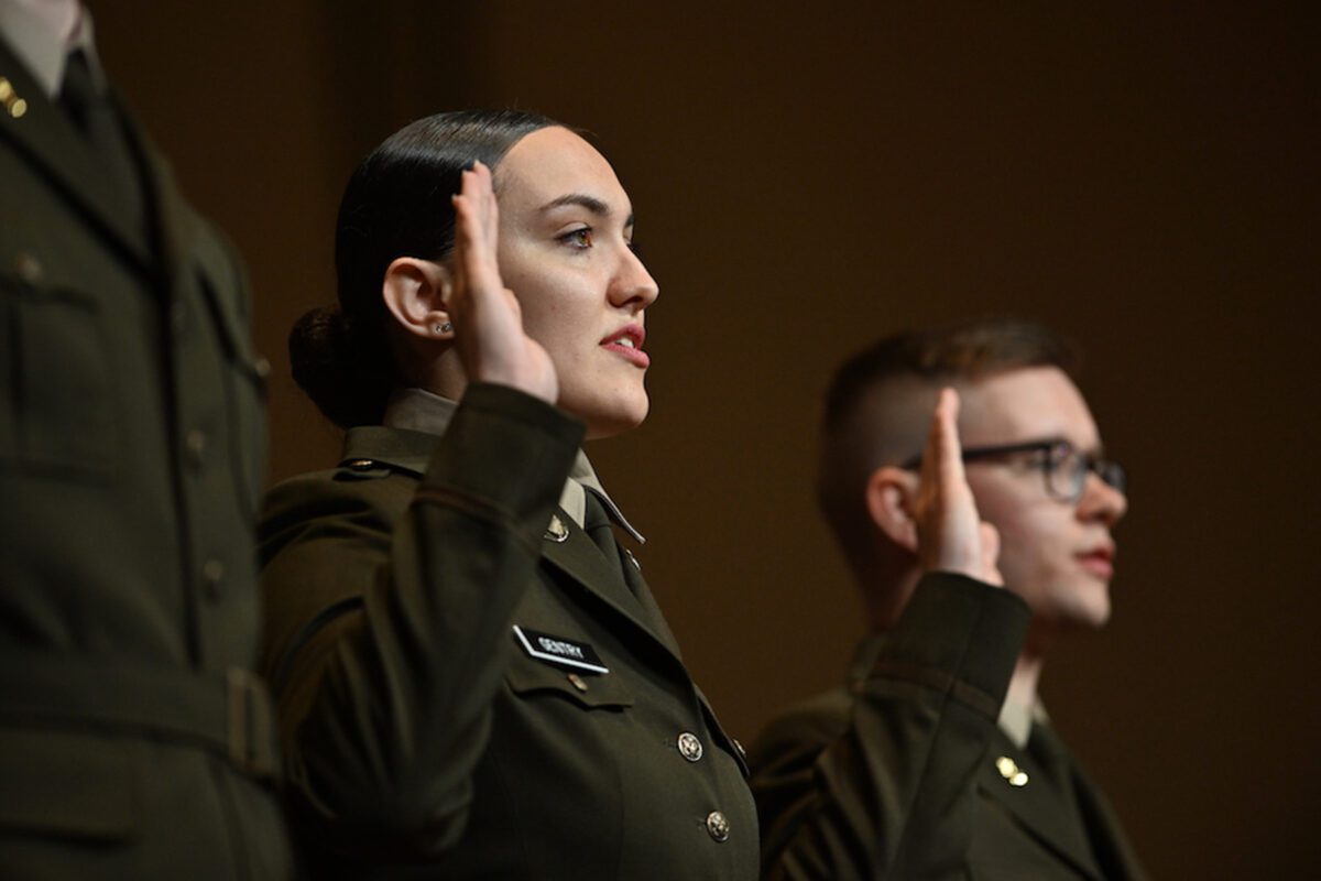 ROTC inductee taking her oath