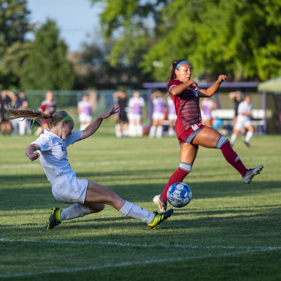 Women's soccer player in action