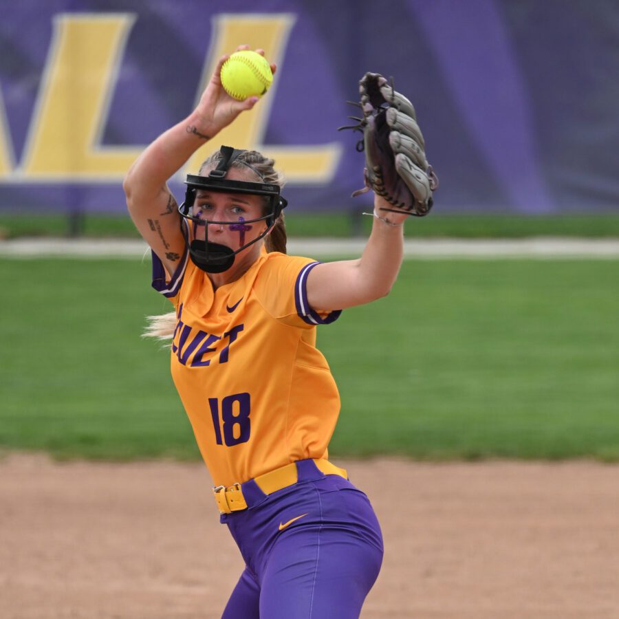 Women's softball player in action