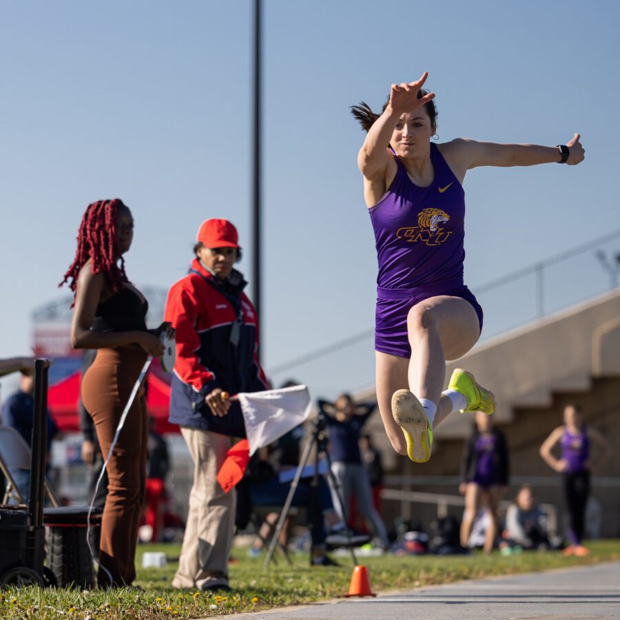 Women's track and field athlete in action