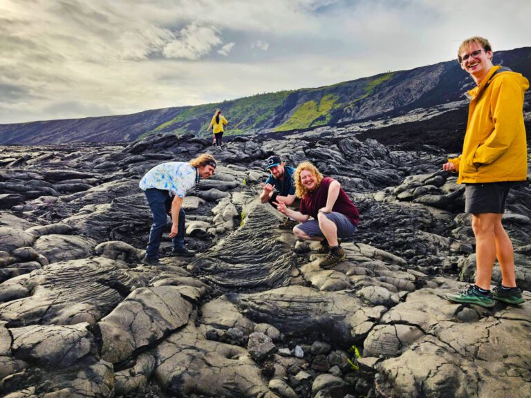 science students on volcano in Hawaii