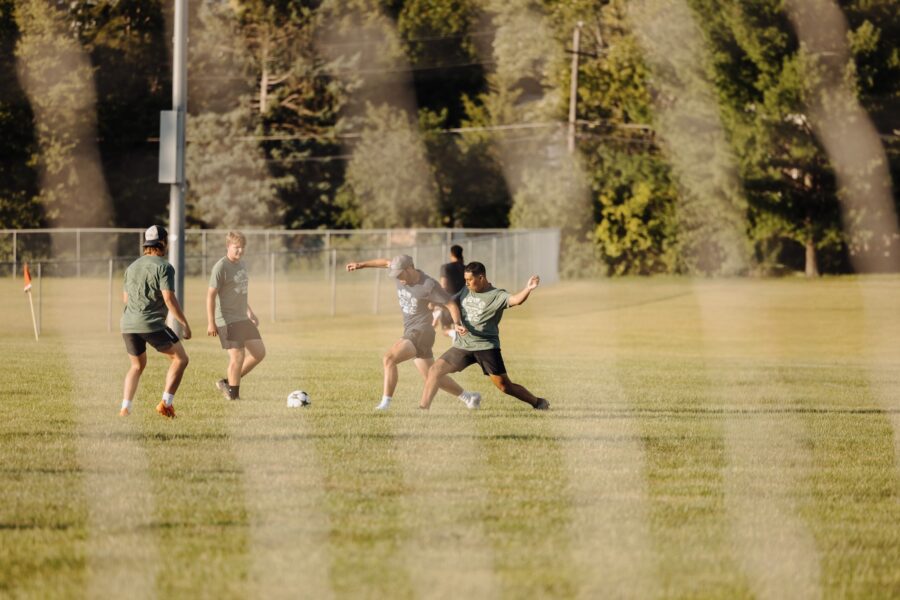 students playing soccer