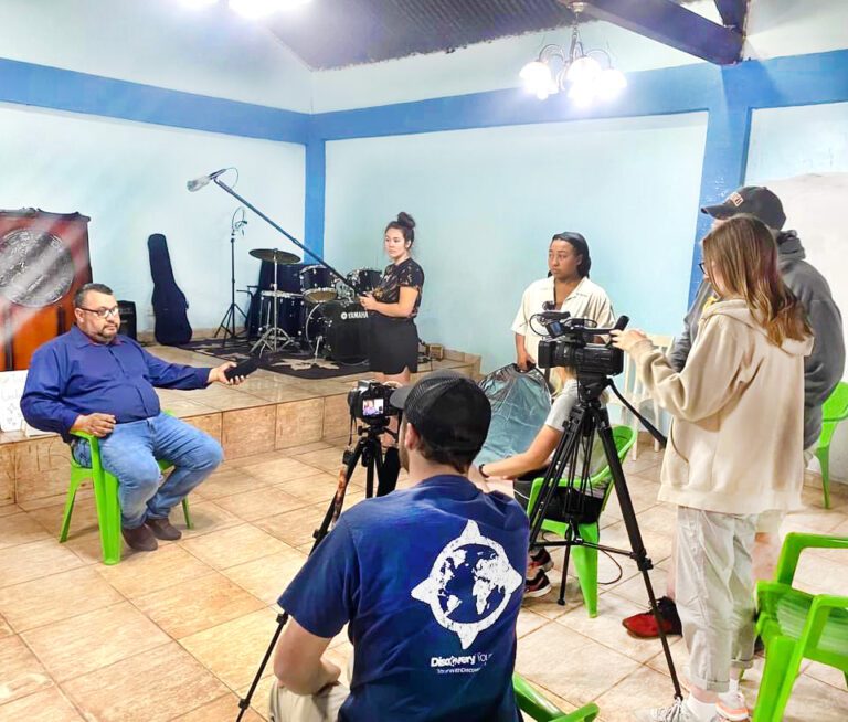 students in Paraguay doing a video shoot