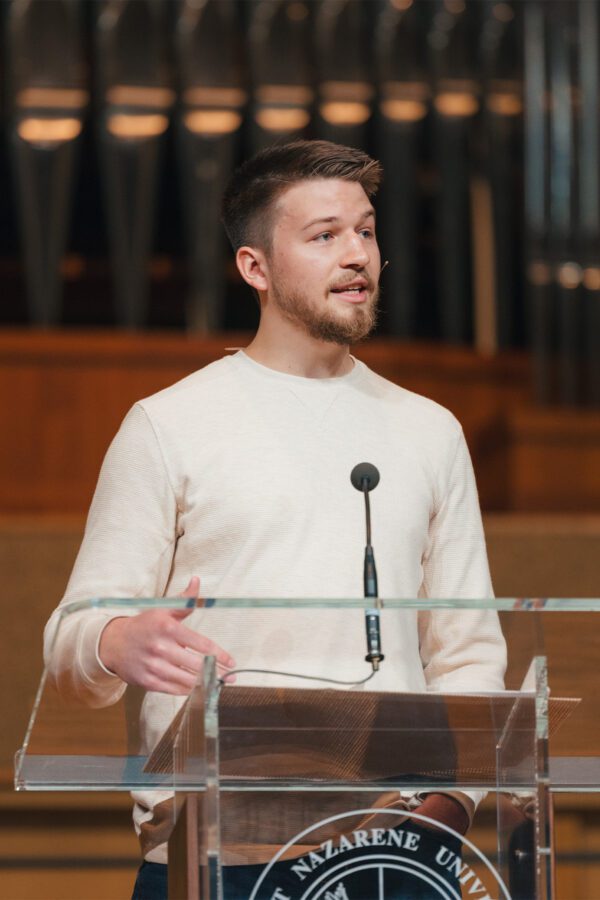 Male student preacher in Centennial Chapel