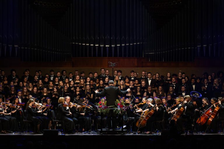 orchestra and conductor on stage