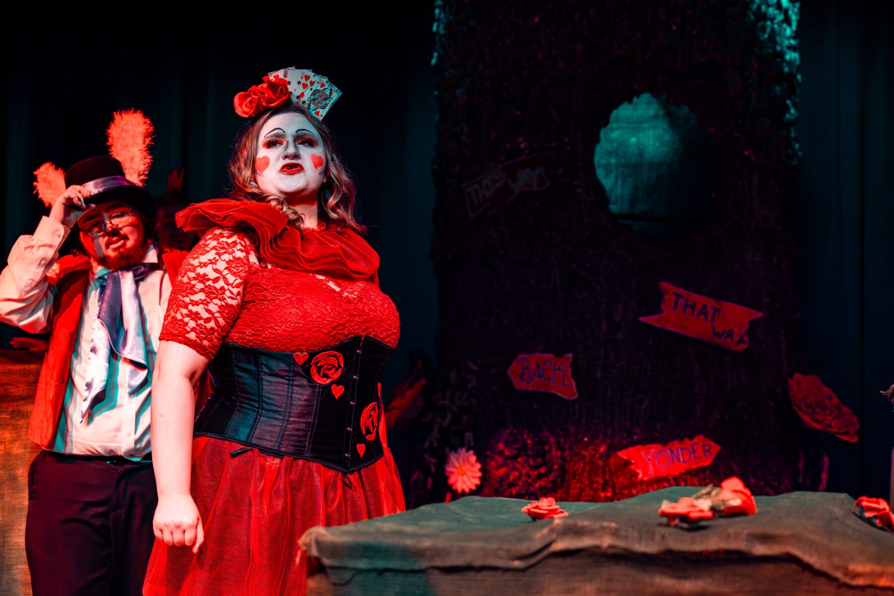 The Queen of Hearts in the Olivet production of Alice in Wonderland.