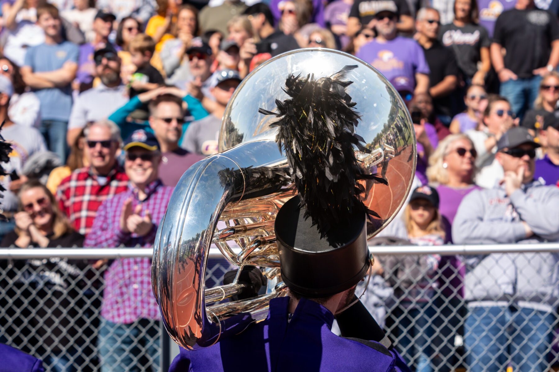 Olivet Marching band plays for the crowd at the football game.