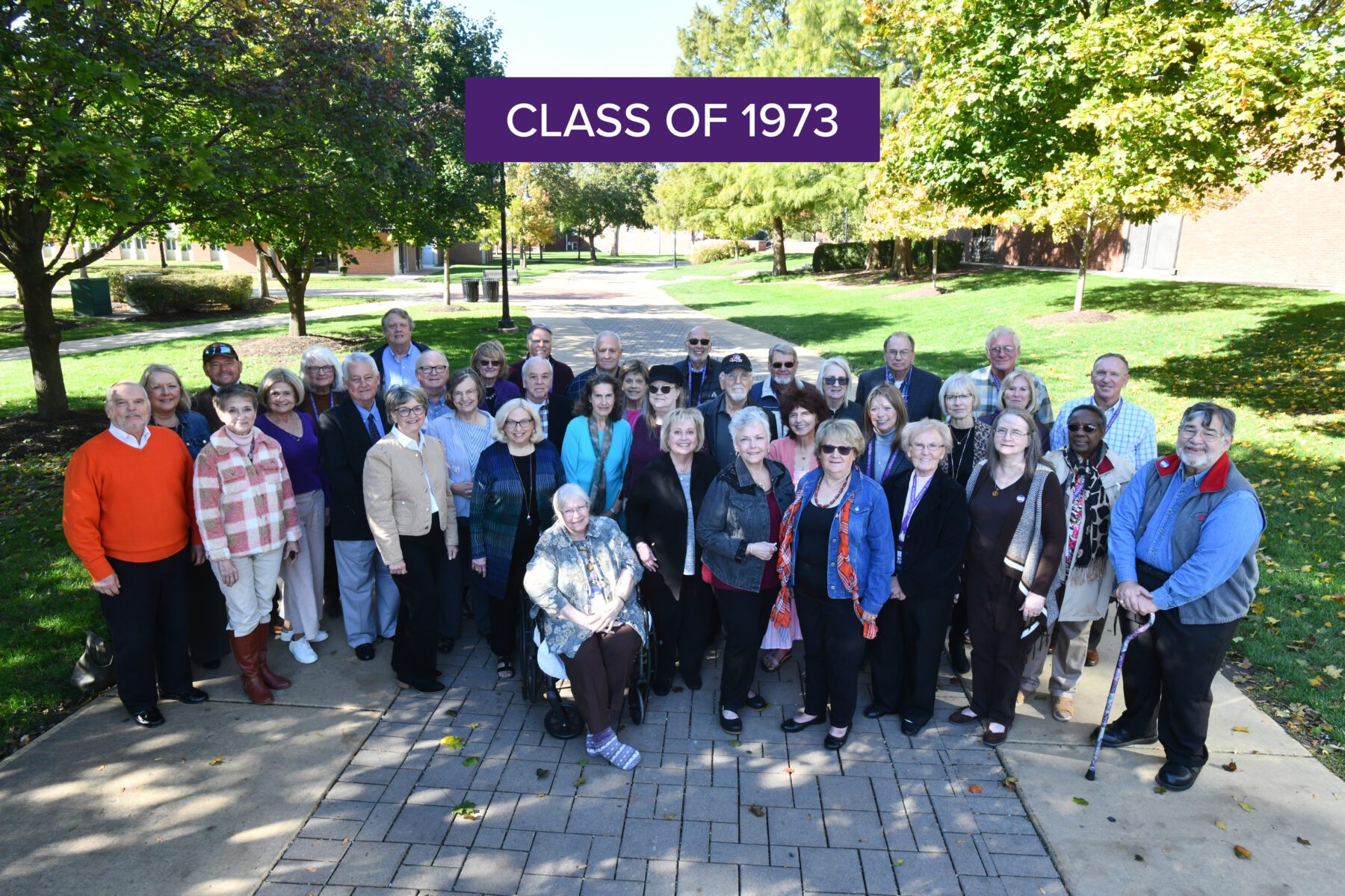 Those who came for the class reunion of 1973 pose for a group photo