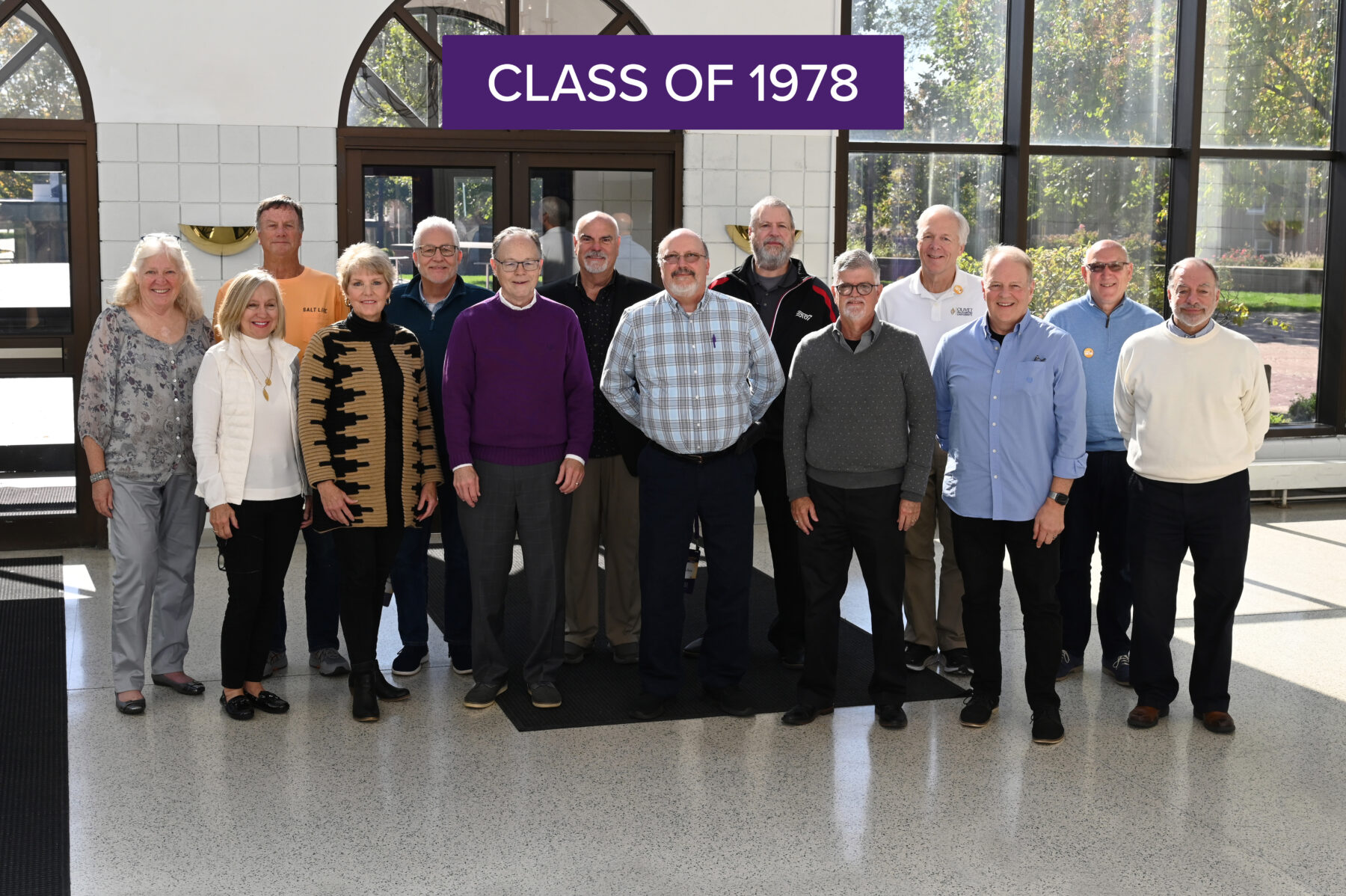 Those who came for the class reunion of 1978 pose for a group photo