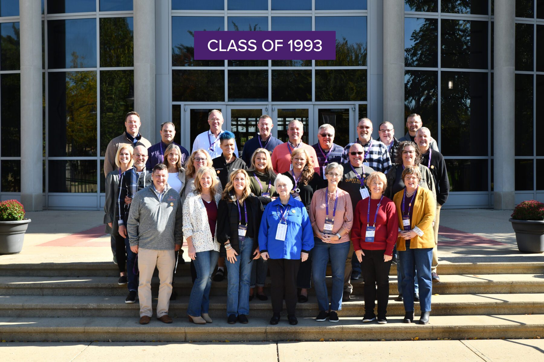 Those who came for the class reunion of 1993 pose for a group photo