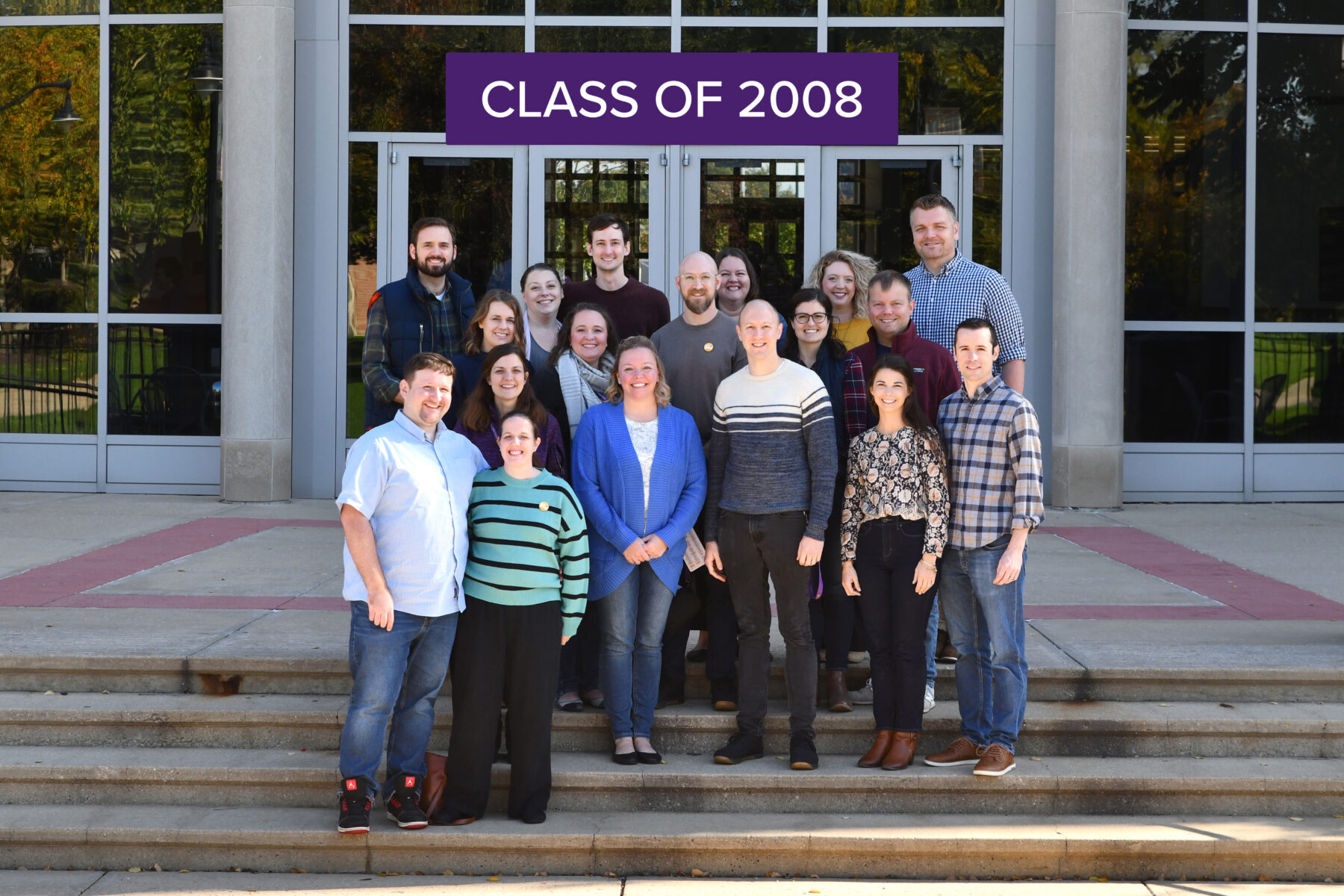 Those who came for the class reunion of 2008 pose for a group photo
