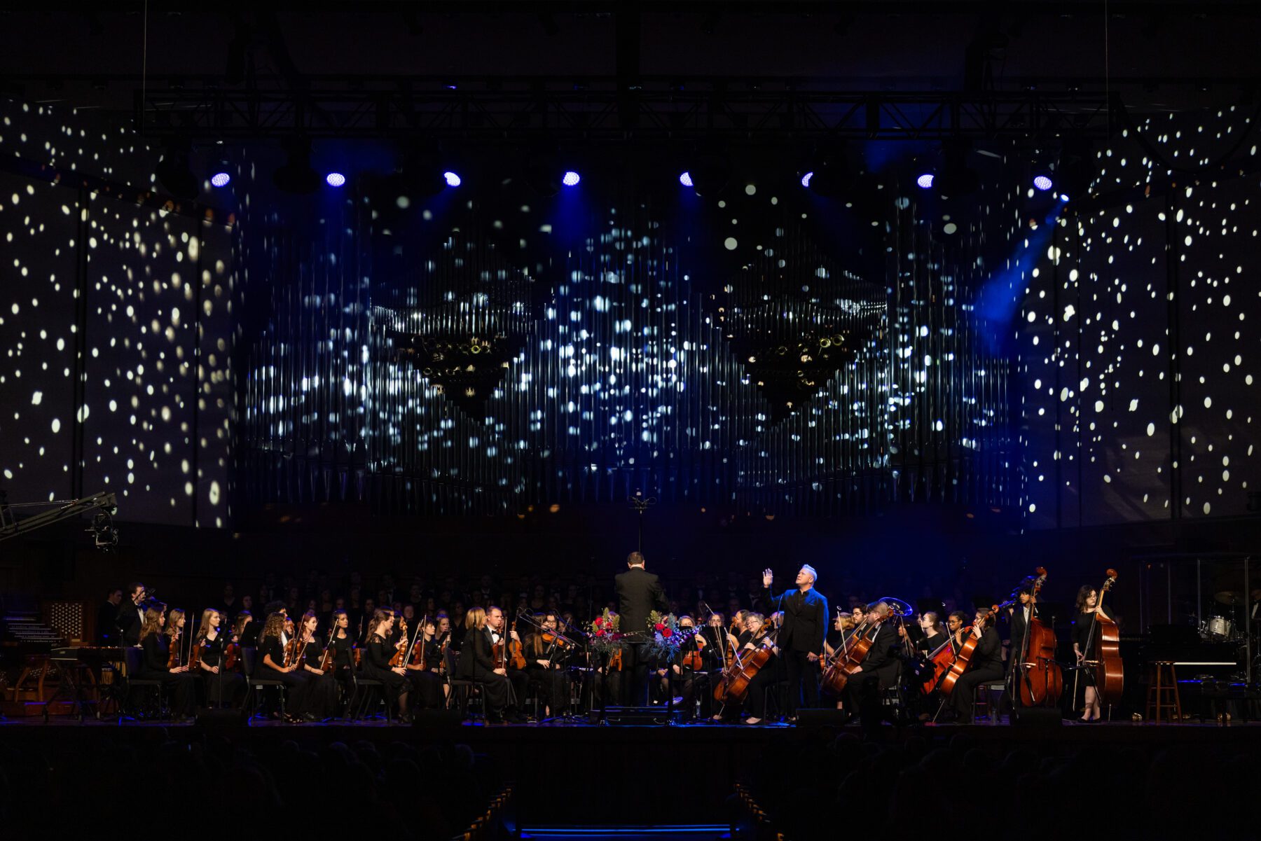 A large shot of chapel as George Wolff sings "Stars" from "Les Miserables."