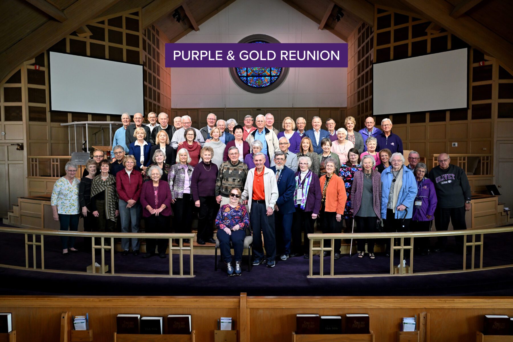 A class picture of the Purple and Gold reunion: a group of those who graduated 50 plus years ago!