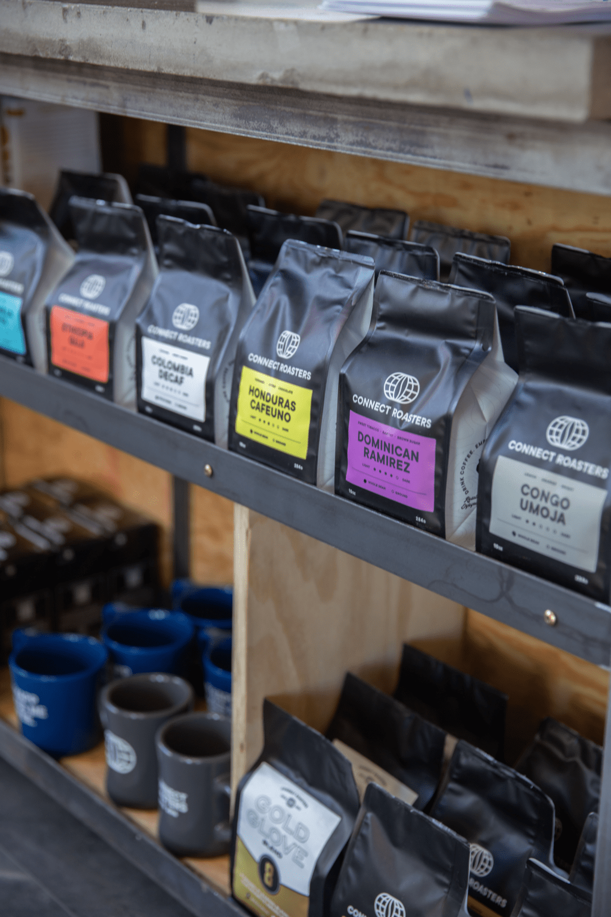 Bags of coffee at connect Roasters