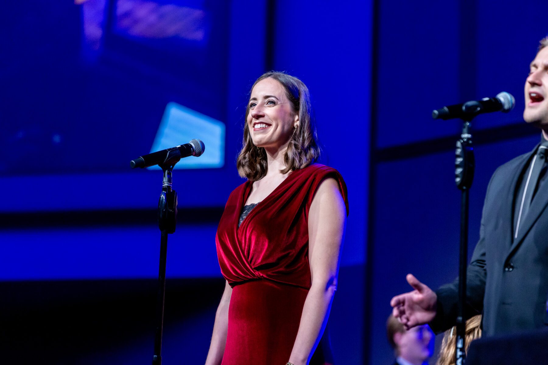 A soloist performing at the Homecoming concert.