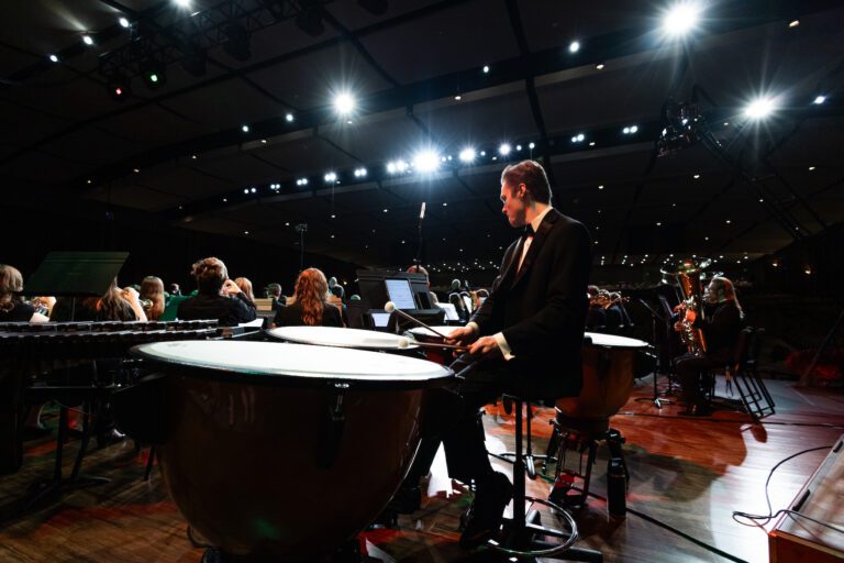 male student on drums