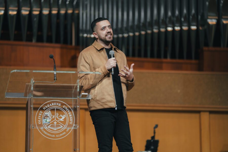 Shane Lima speaking in chapel