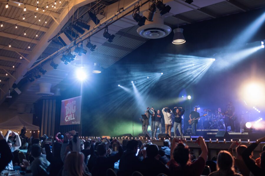 Crowd with girls singing