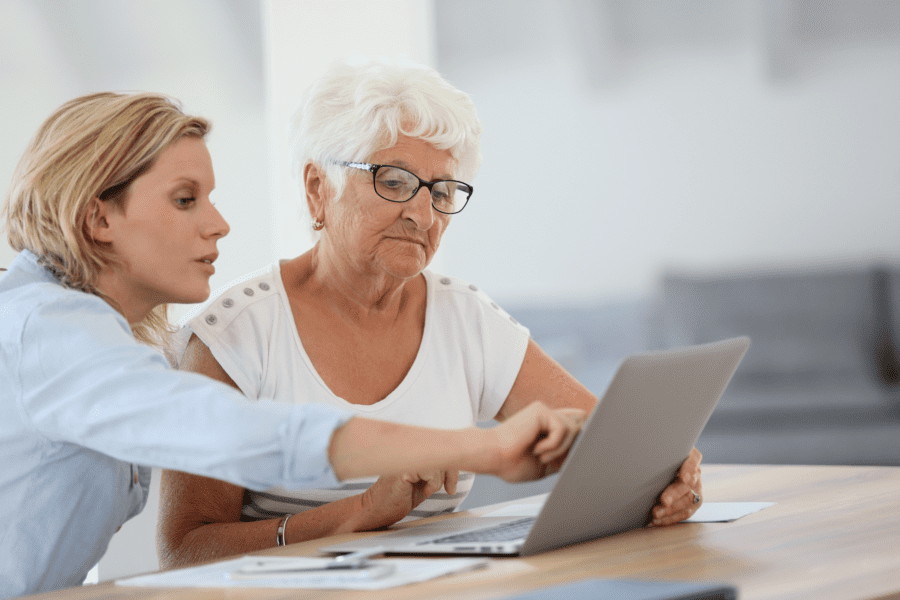 stock image of women on a laptop