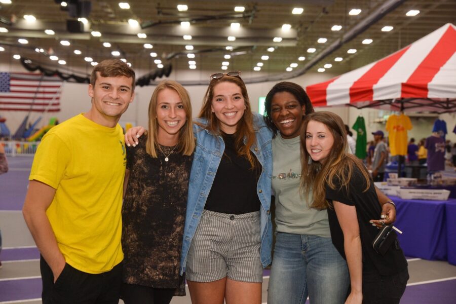 students at block party