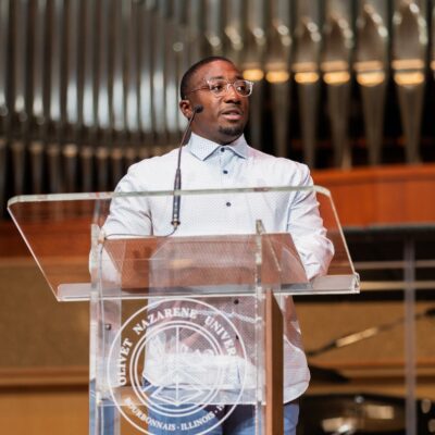Antonio Marshall speaking in chapel