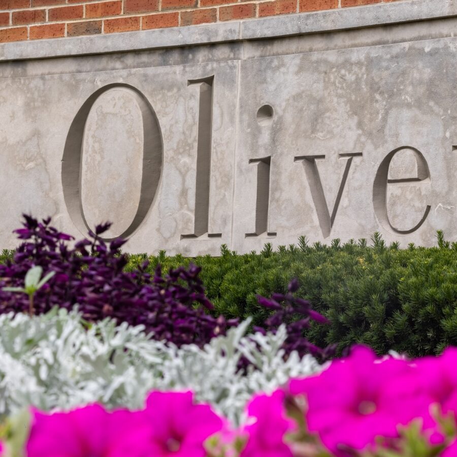 flowers around Olivet sign