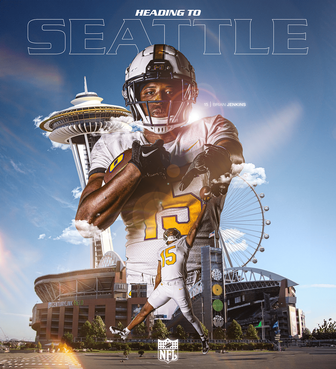 Brian Jenkins Standing in front of other the Seattle Seahawks stadium