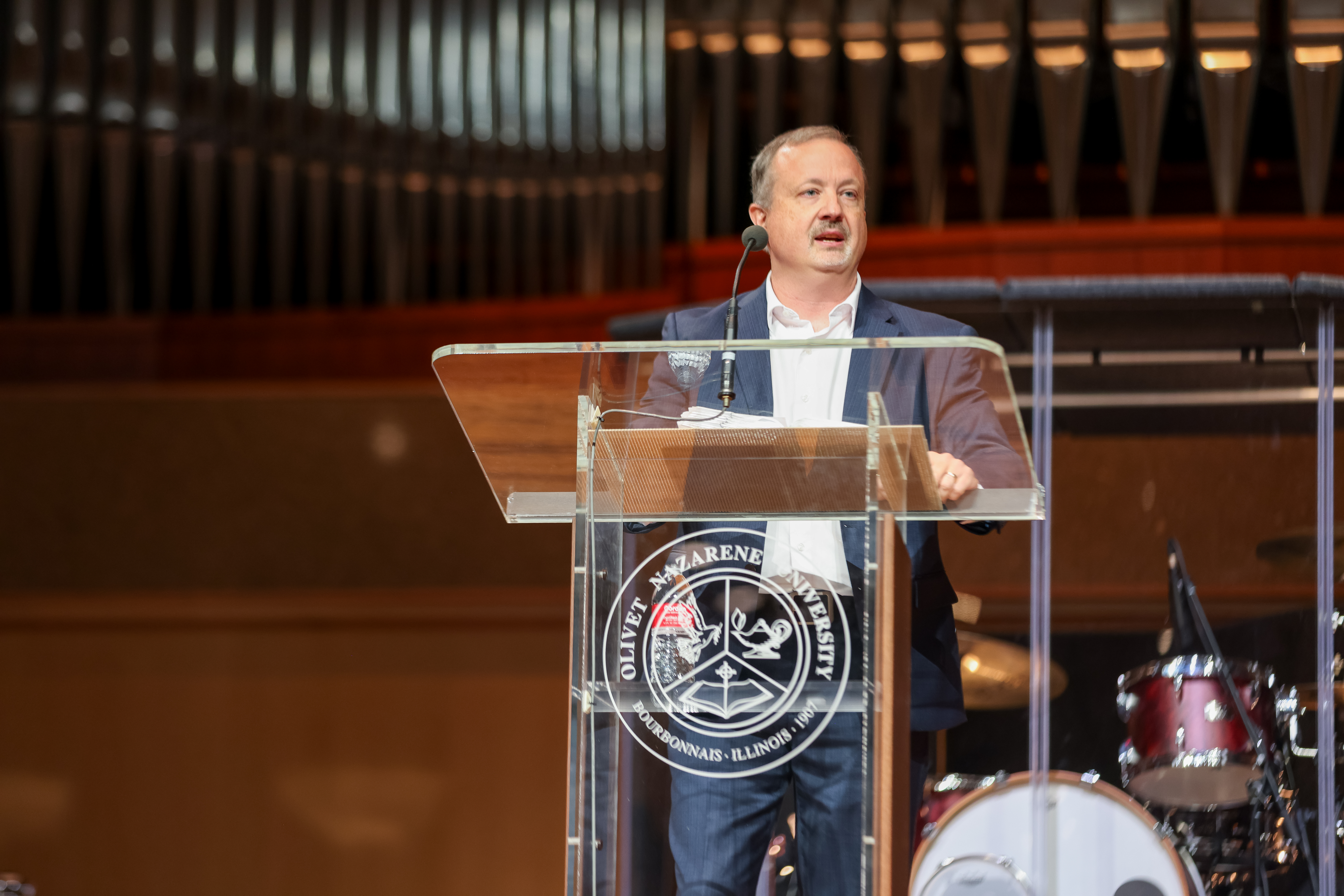 Charles Perabeau speking at chapel
