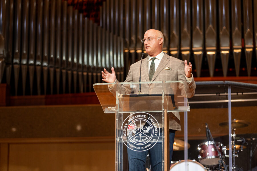 Dr. Chenoweth speaking at chapel