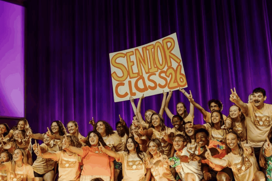 Seniors on stage after Ollies Follies performance