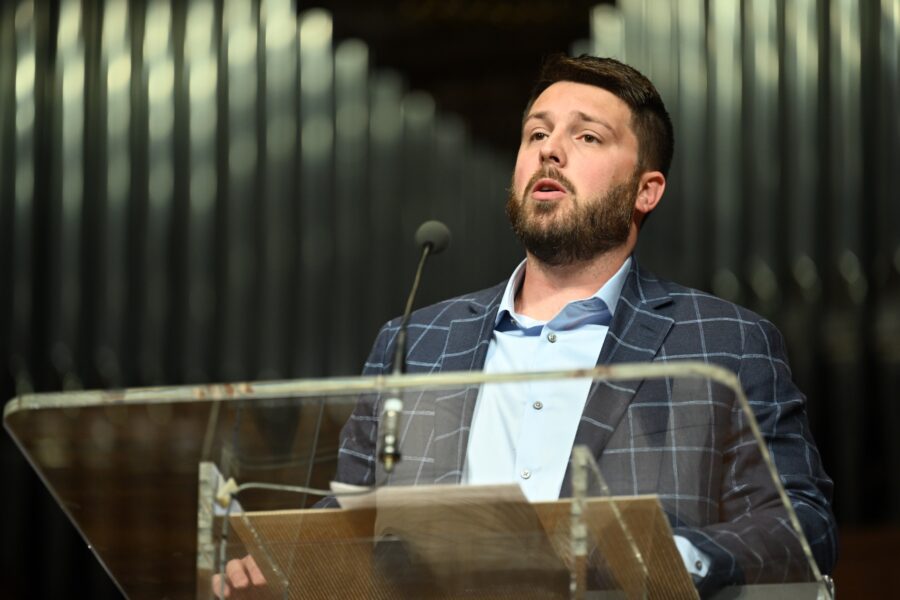 Kolton Williford speaking in chapel