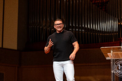 Ryan Green speaking at chapel