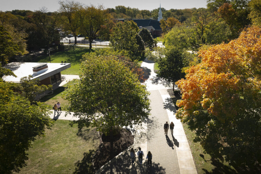 Aerial picture of Olivet's campus in the fall