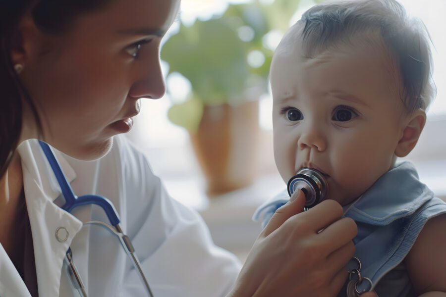 Nurse doing a check up on a baby