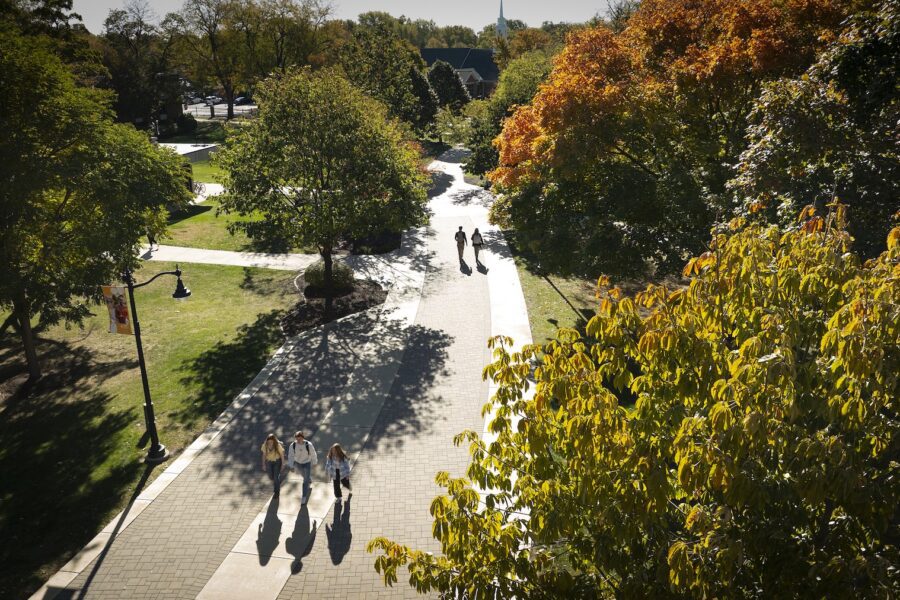 students walking on campus