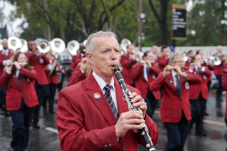 Bob Evans playing clarinet in Rose Bowl parade