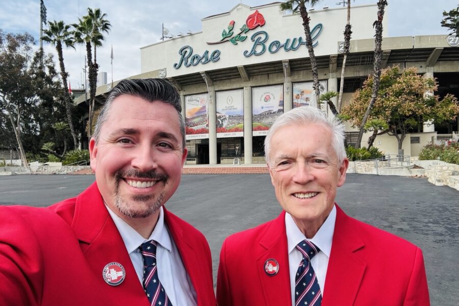 Bob Evans and son at Rose Bowl parade